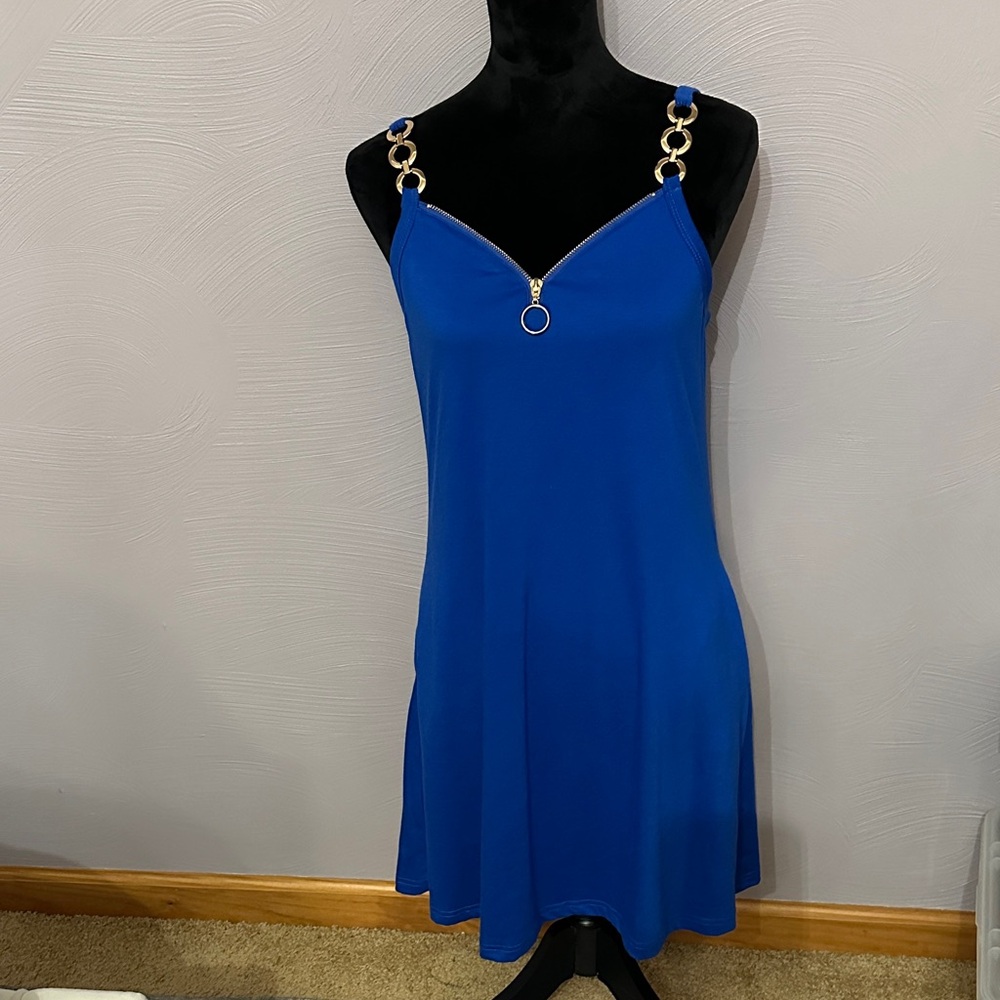 Elegant Blue Dress with Gold Accents
